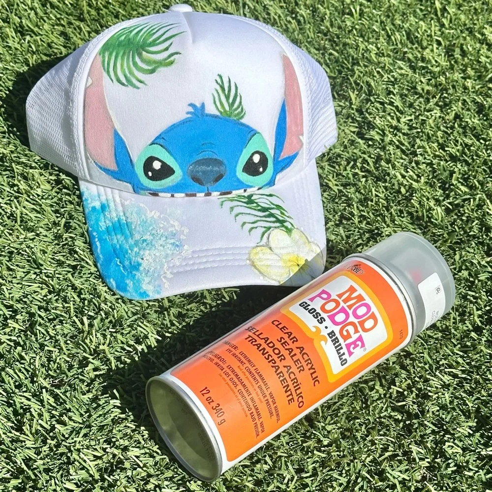 Stitch Cat Blue and White with Tropical Design Hat Handmade Adjustable